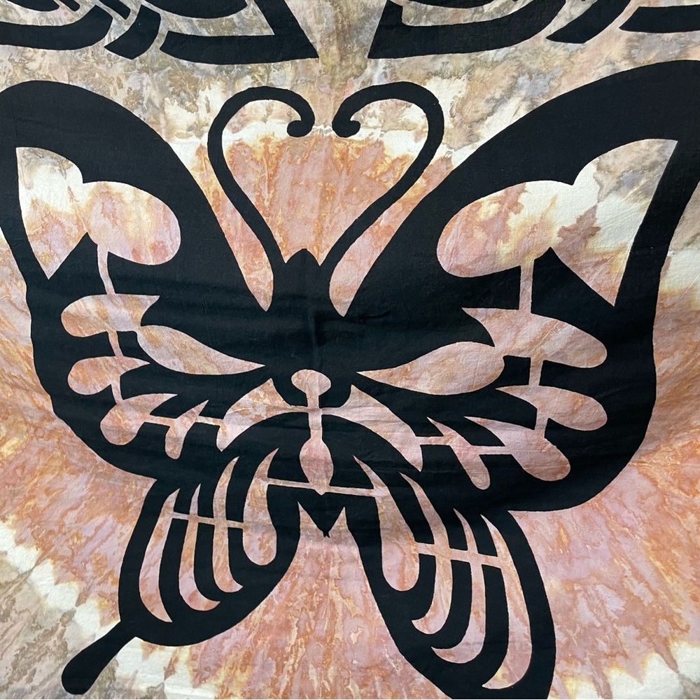 Butterfly Wall Hanging Tie-Dye Hippie Tapestry Cotton Black Brown Neutral Celtic